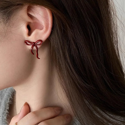 Boucles d'oreilles à tige rétro en forme de nœud rouge pour femme