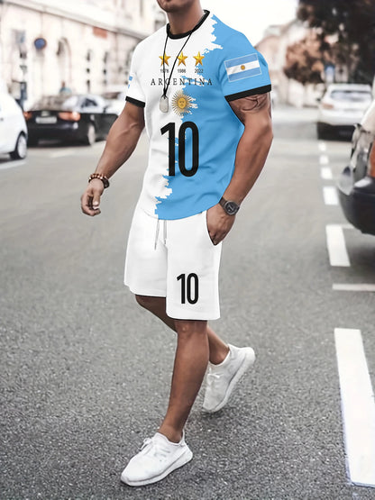 Anime Print Mens Shorts and T Shirt Set