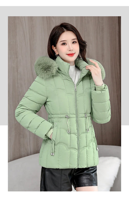 Parka d'hiver à capuche matelassée en coton pour femme