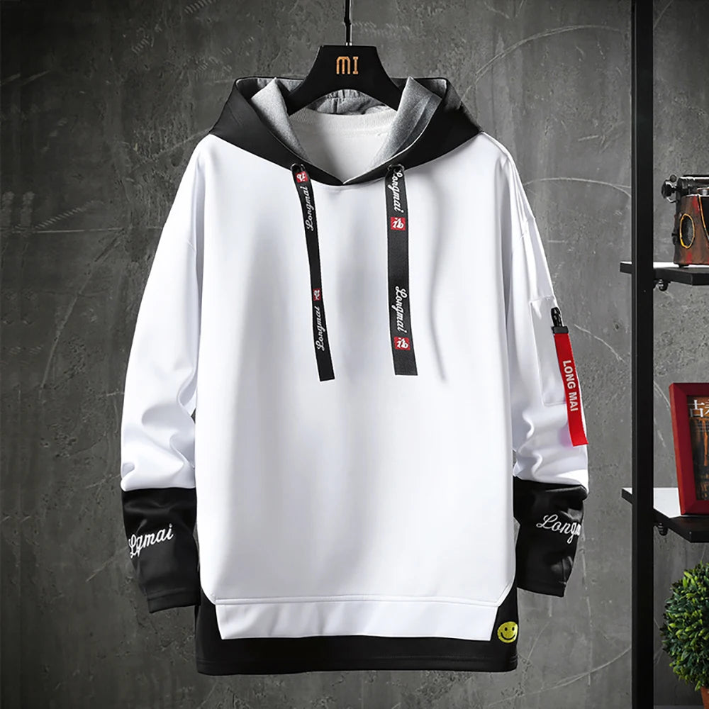 Men's Long Sleeve Fake Two Piece Hoodie Sweatshirt