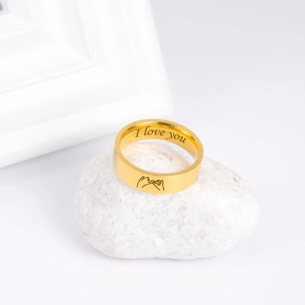 Bagues de promesse pour couple en acier inoxydable – Bague assortie gravée « Je t'aime »