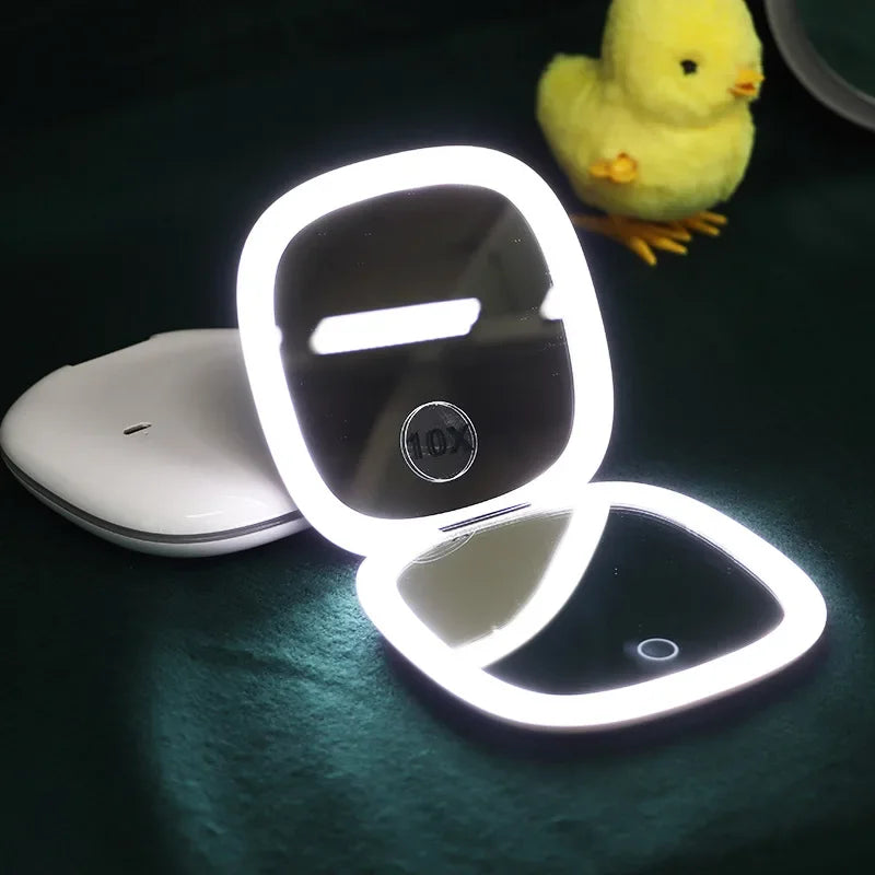 Miroir de maquillage pliable à LED rechargeable par USB avec grossissement 10X