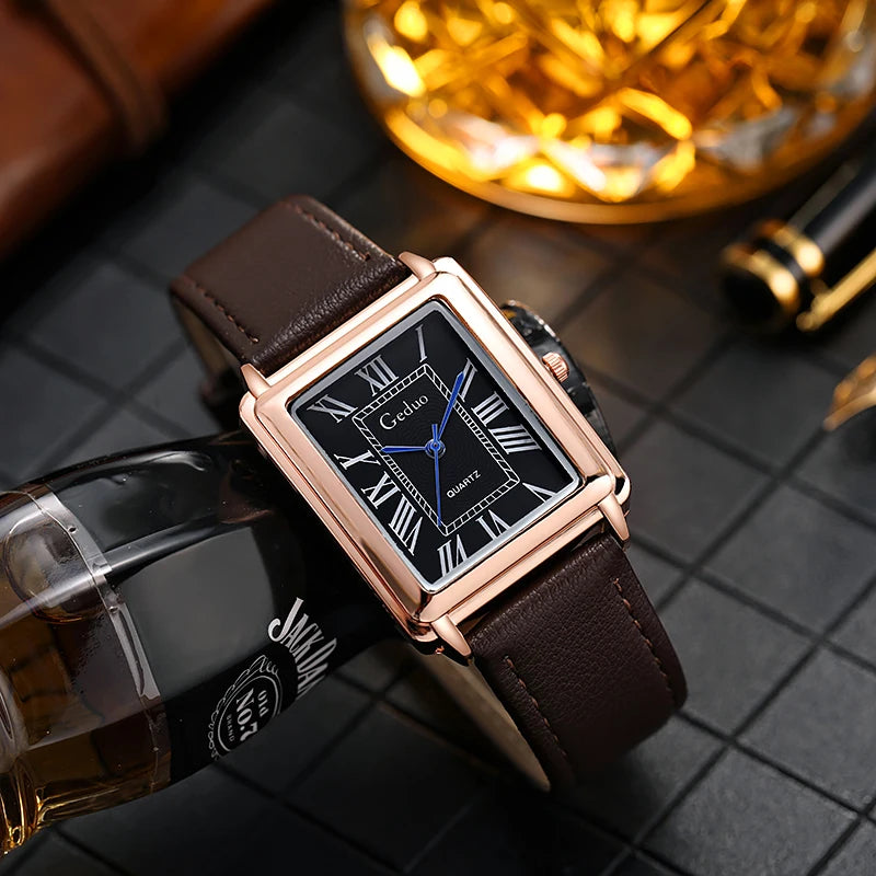 Montre d'affaires à quartz pour hommes avec bracelet en cuir