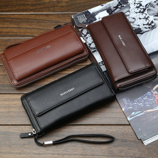 Men’s Long PU Leather Wallet with Zipper Compartment – Multi Card Holder Clutch Purse