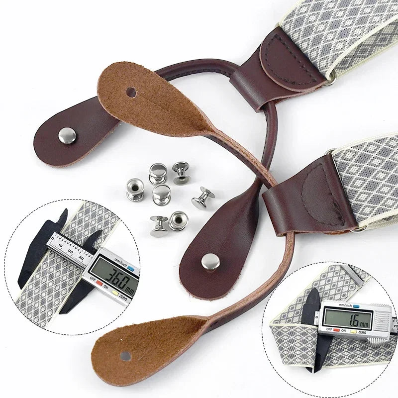 Men's Genuine Leather 6 Clips Suspenders