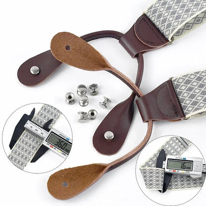 Men's Genuine Leather 6 Clips Suspenders