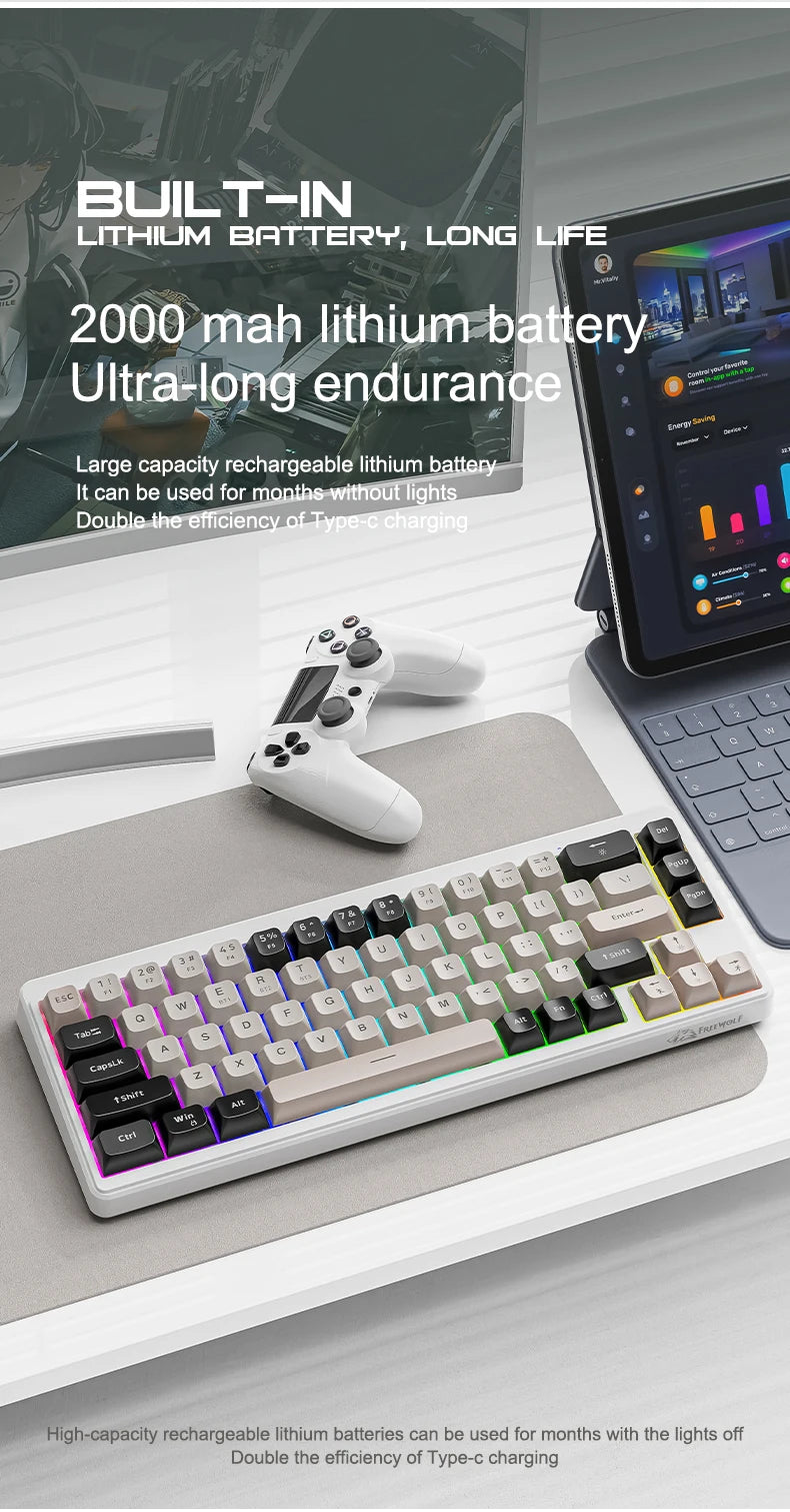 Kabellose mechanische Tastatur, Bluetooth, Dualmodus, Hot-Swap-fähig, Mini, 68 Tasten, roter Schalter, für PC, PS4, Xbox, iPhone, iPad