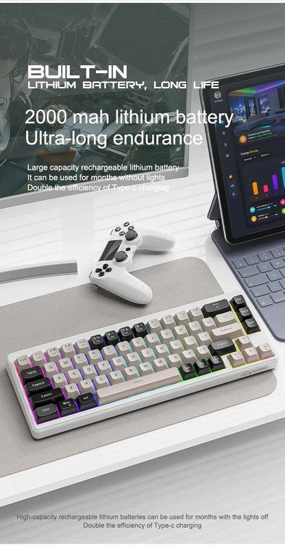 Kabellose mechanische Tastatur, Bluetooth, Dualmodus, Hot-Swap-fähig, Mini, 68 Tasten, roter Schalter, für PC, PS4, Xbox, iPhone, iPad