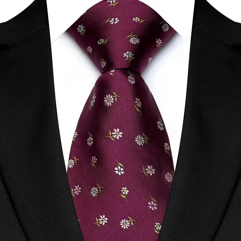Men's Burgundy Plaid Silk Wedding Tie Set
