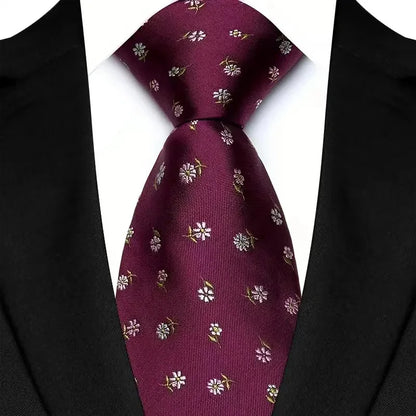 Men's Burgundy Plaid Silk Wedding Tie Set