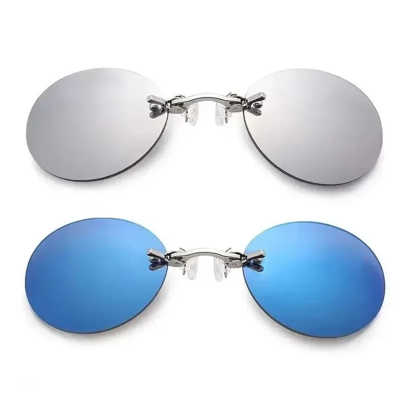 Men's Round Rimless Mini Clip On Nose Glasses