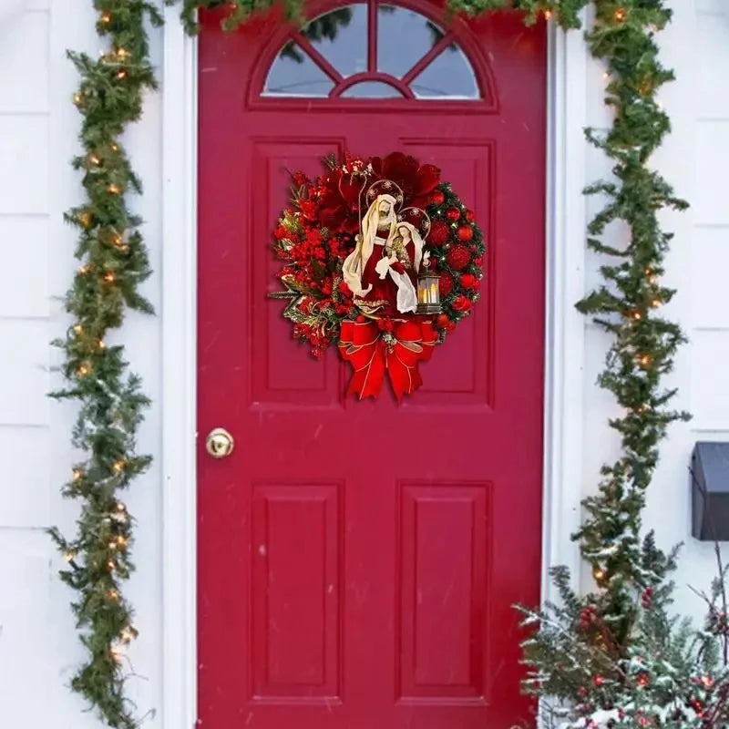 Couronne de Noël avec lanterne et grand nœud