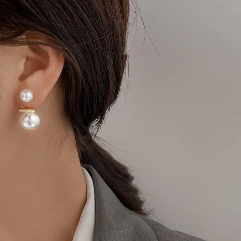 Women's Big Pearl C-Shaped Hoop Earrings