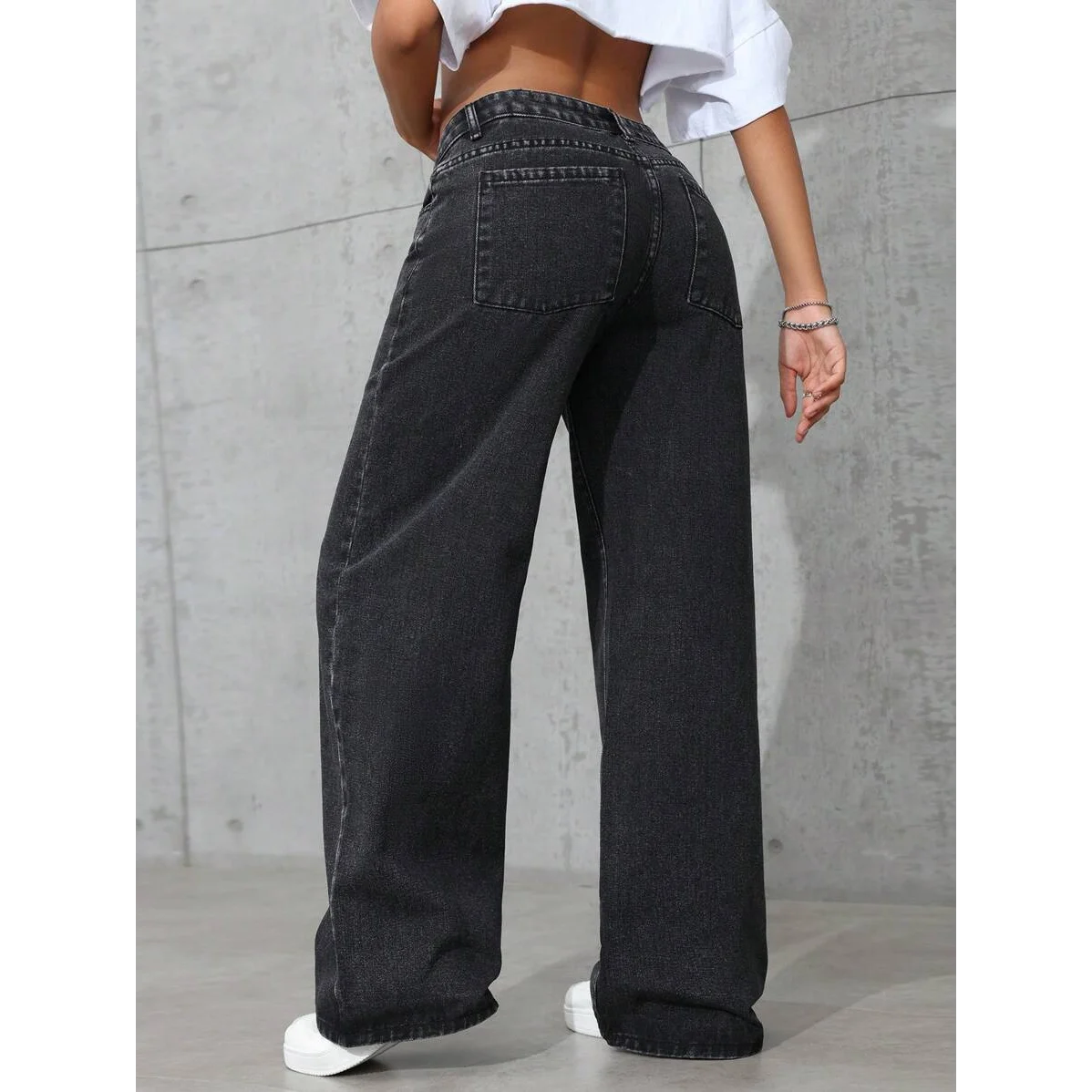 Plus Size Women’s Wide Leg Jeans – Washed Elastic High Waist Stretch Denim Pants