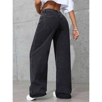 Plus Size Women’s Wide Leg Jeans – Washed Elastic High Waist Stretch Denim Pants