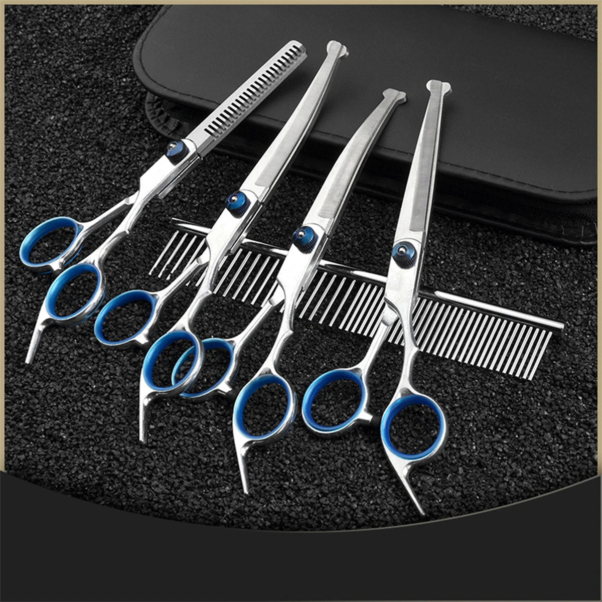 Ensemble de ciseaux de toilettage pour chiens droits et courbes en acier inoxydable 