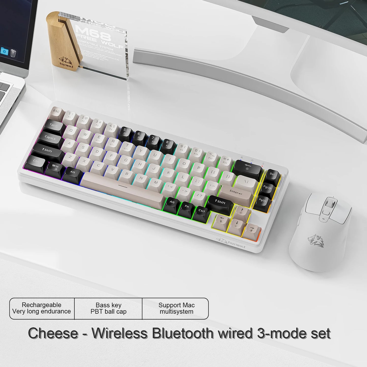Kabellose mechanische Tastatur, Bluetooth, Dualmodus, Hot-Swap-fähig, Mini, 68 Tasten, roter Schalter, für PC, PS4, Xbox, iPhone, iPad