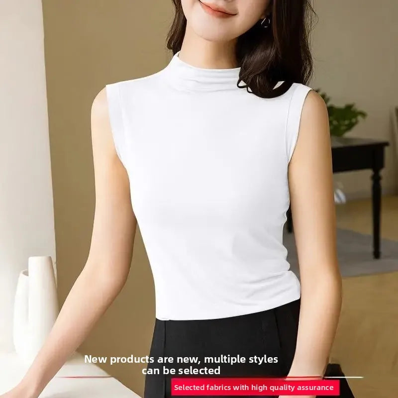 Women's Sleeveless Turtleneck Top - Slim Fit Mock Neck Tank Top