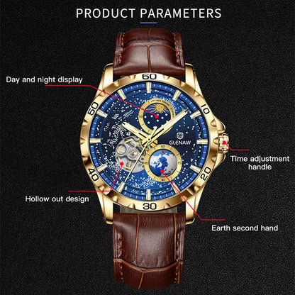 Rotating Earth Double Second Hand Wrist Watch