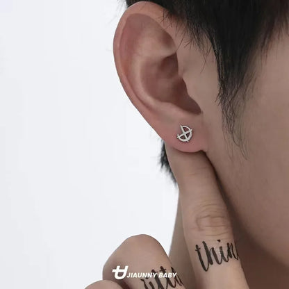 Boucles d'oreilles minimalistes en acier titane pour hommes - Goujons ronds noirs à goutte d'huile