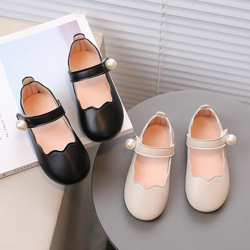 Kids Girl Pu Leather Pearl Shallow Shoes