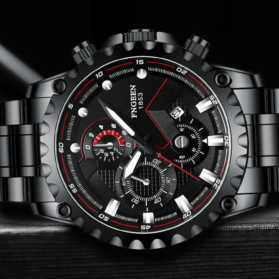 Herren-Chronographenuhr aus Edelstahl – Wasserdichte Quarz-Armbanduhr für Militär- und Sportzwecke