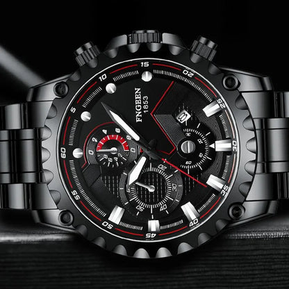 Herren-Chronographenuhr aus Edelstahl – Wasserdichte Quarz-Armbanduhr für Militär- und Sportzwecke