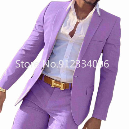 Men's Beige 2-Piece Slim Fit Wedding Suit - Blazer & Pants