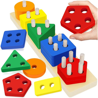 Montessori Holzsortier-Stapelspielzeug-Puzzle für Kleinkinder