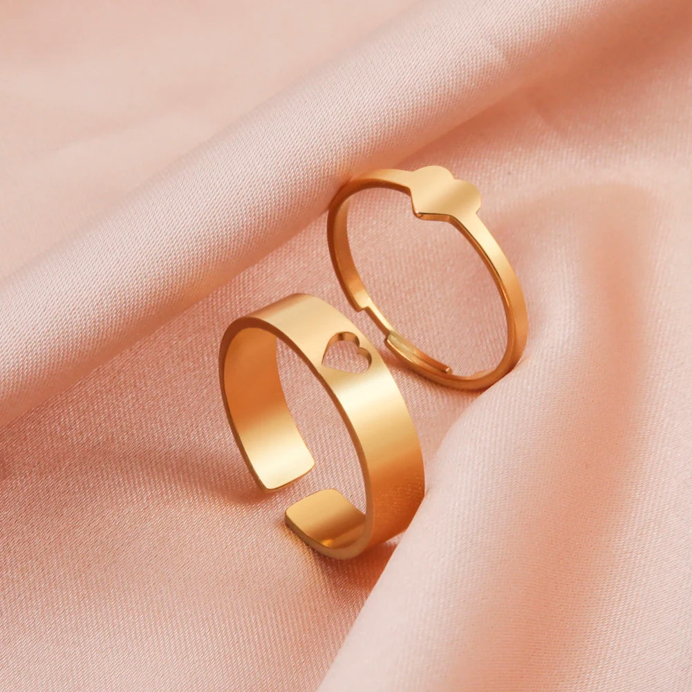 Bagues de couple en acier inoxydable en forme de cœur et de papillon – Bagues d'amour assorties