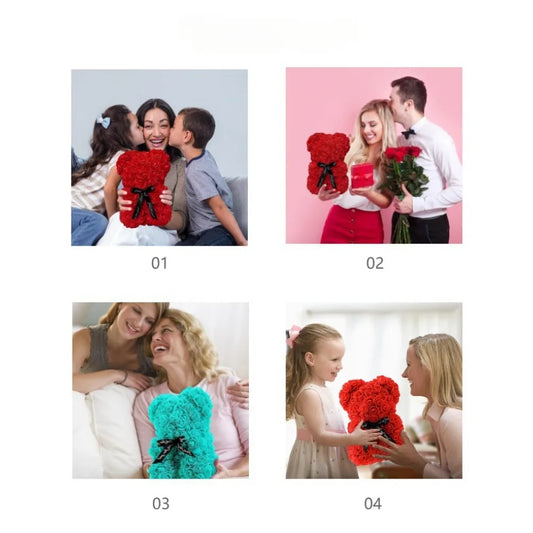Artificial Eternal Rose Teddy Bear – Handmade Foam Flower Bear