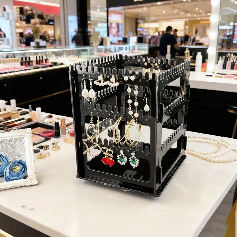 360° drehbarer Schmuckorganizer aus Acryl – Ohrringständer, Halsketten- und Armbandhalter