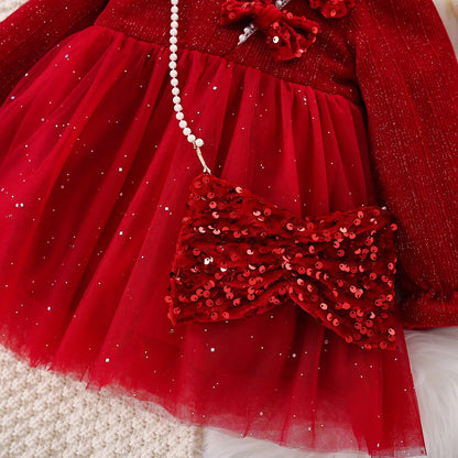 Robe de Noël en velours rouge pour bébé fille