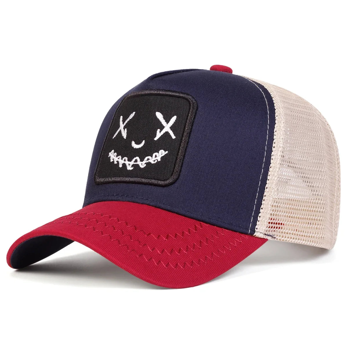 Smile Face Embroidered Mesh Hip Hop Cap