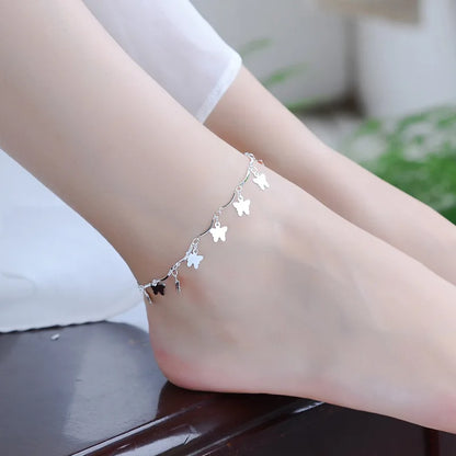 Sterling Silver Color Stamp Tassel Anklets For Women