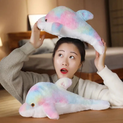 Soft Stuffed Plush Glowing Colorful Dolphin Cushion Led Light Toy