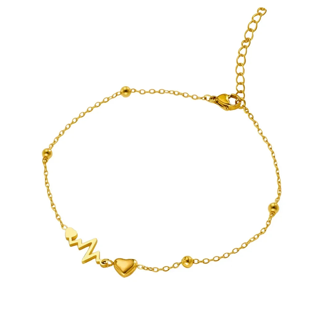 Stainless Steel Heart Anklet for Women – Minimalist Gold/Silver Chain Anklet