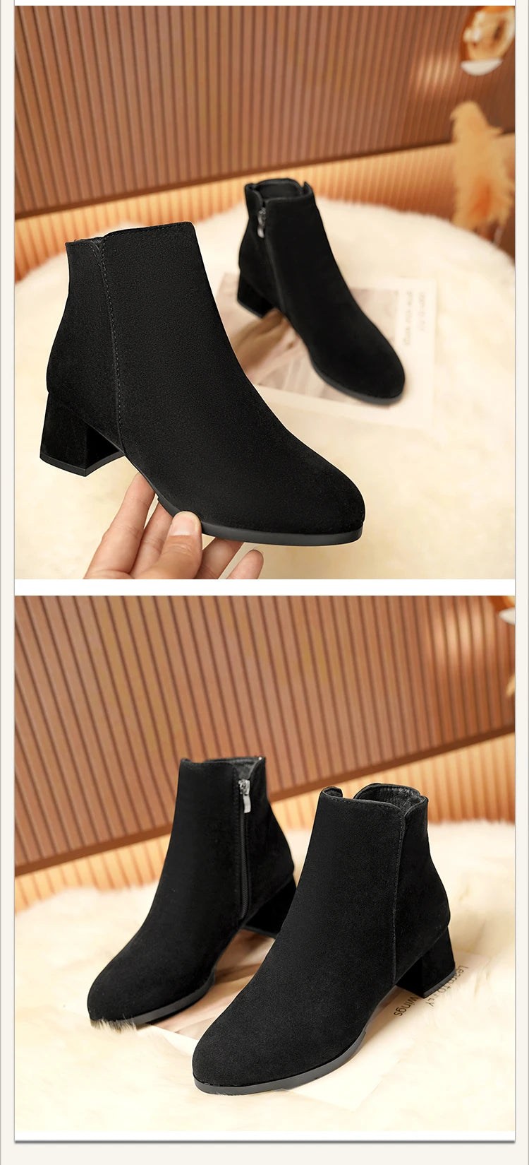 Women's Mid-Heel Wool Warm Ankle Boots