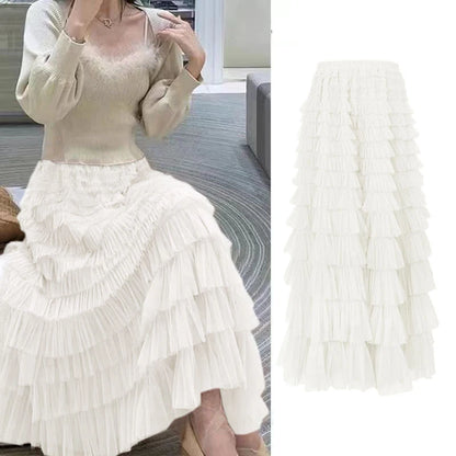 Women’s Maxi Tulle Skirt - Pleated Ruffle Mesh Skirt