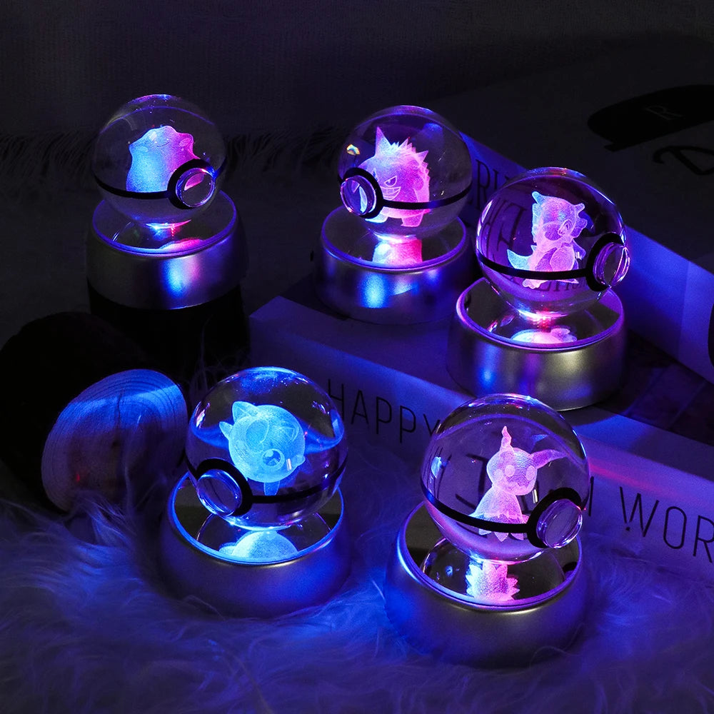 Pokemon 3D Kristallkugel Pikachu - Gengar Mew Mewtwo Figuren Lampensockel Pokeball - 3D Pokemon Glaskugel