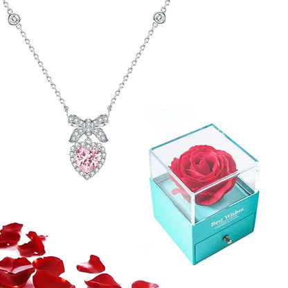 Valentinstag Geschenk Luxus rote Herz Halskette mit Rose Geschenkbox