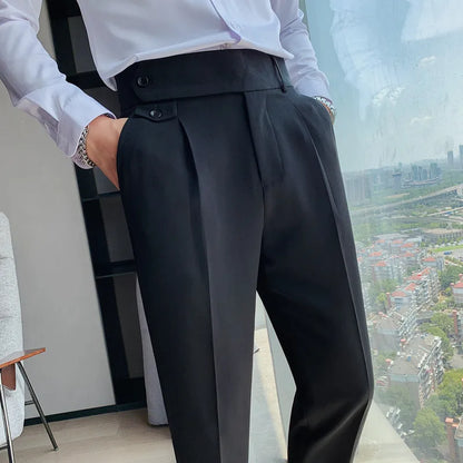 High Waist Solid Slim Fit Men’s Trousers