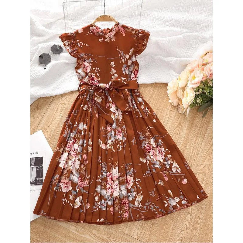 Robe carrée en polyester à jupe longue pour fille