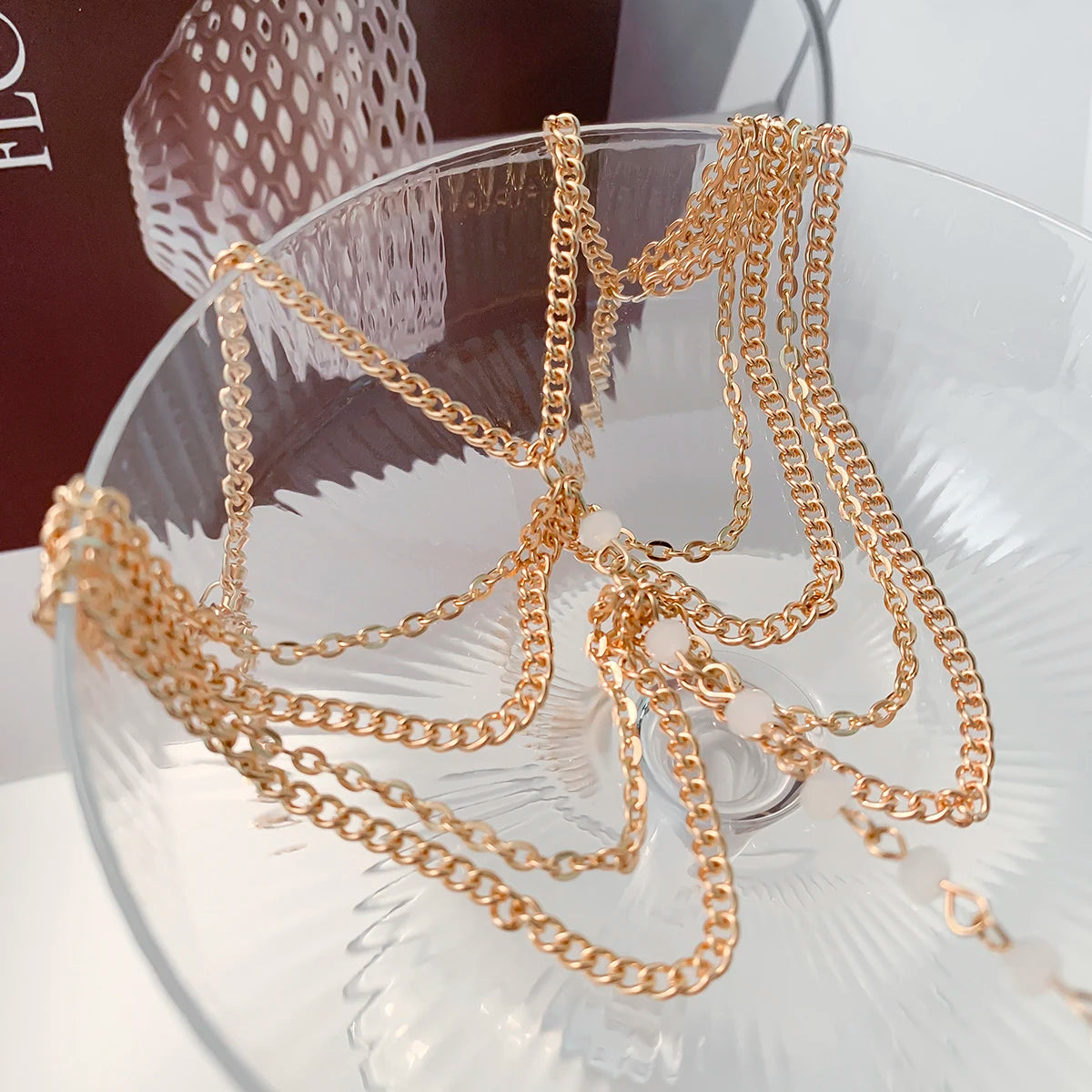 Bracelet de cheville en perles de cristal à maillons de chaîne à breloques