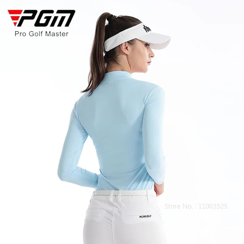 Damen-Golfshirt mit langen Ärmeln, Stehkragen, warmes Fleece, Sportbekleidung