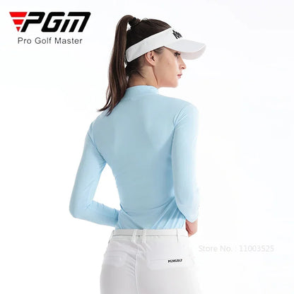 Damen-Golfshirt mit langen Ärmeln, Stehkragen, warmes Fleece, Sportbekleidung