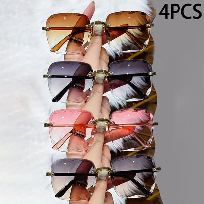 Women’s Square Rimless Sunglasses Set (4 Pack) – Frameless UV400 Fashion Sun Shades