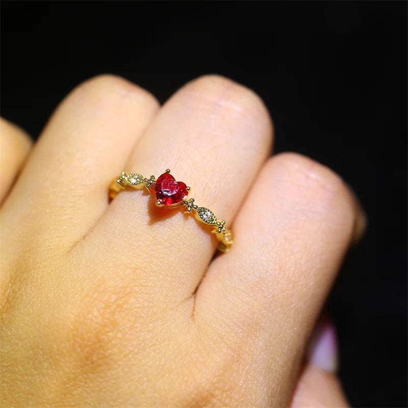 Adjustable Zircon Heart Rings for Women