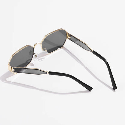 Rechteckige Retro-Sonnenbrille für Damen aus Metall