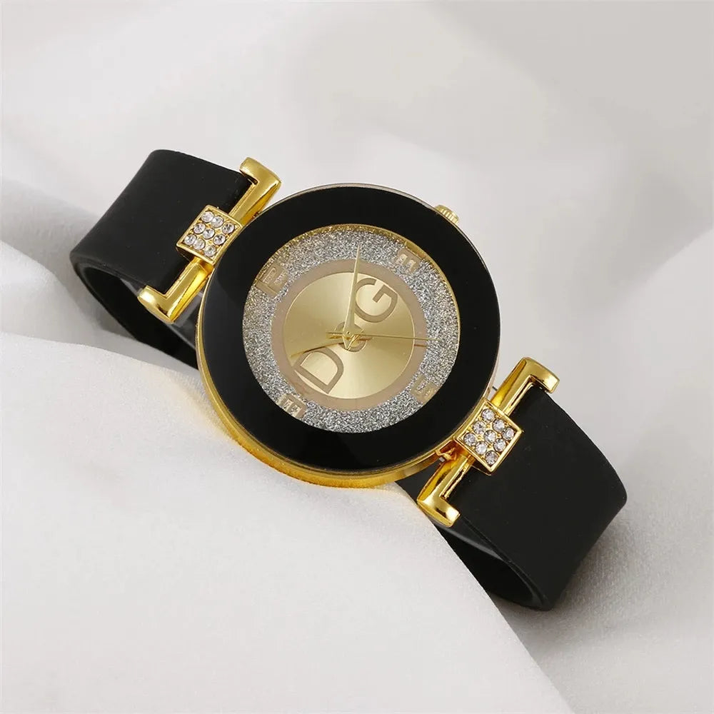 Rhinestone Women's Casual Watch with Silicone Strap